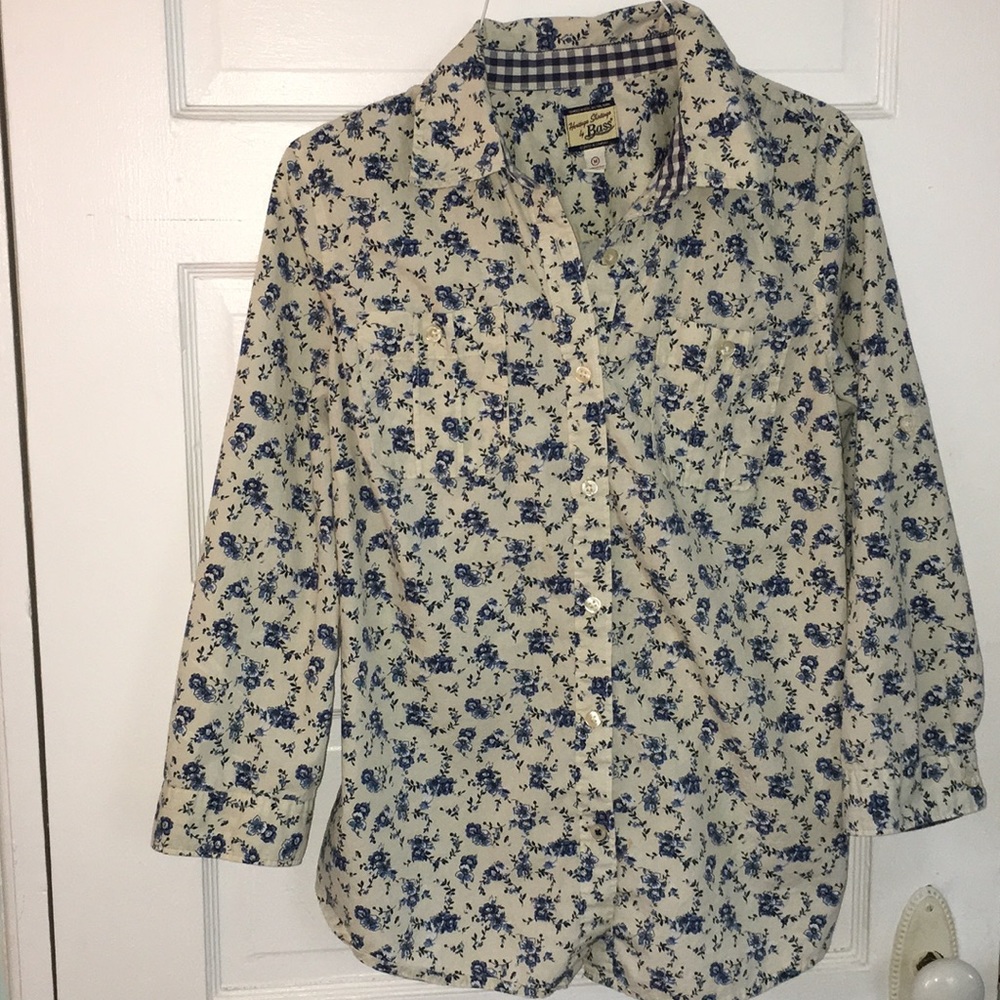 Heritage Shirtings Bass blue flower button down M